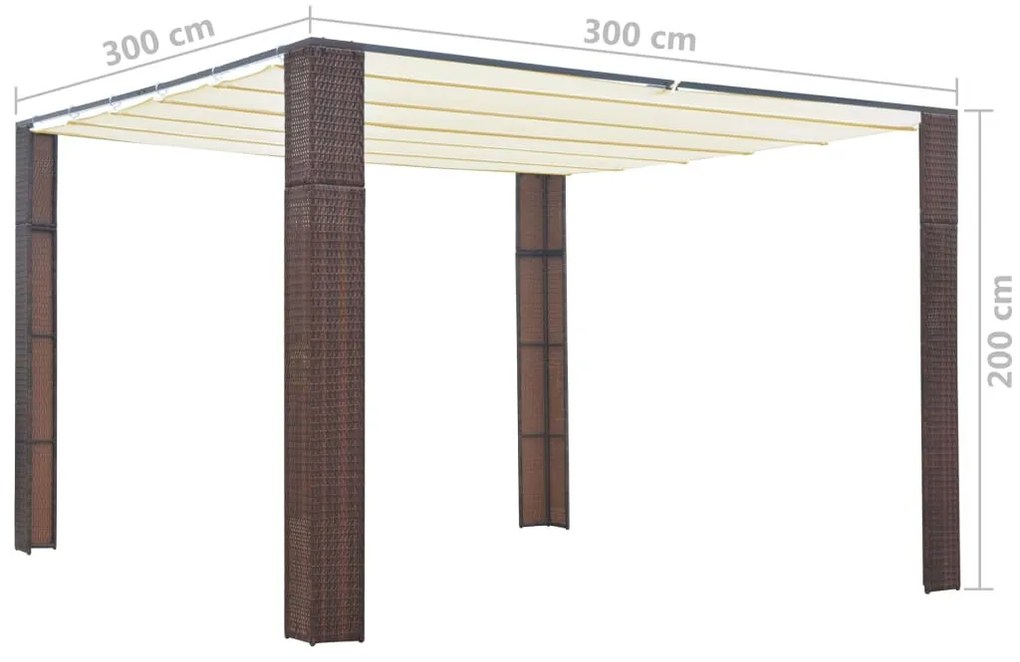 barna és krémszínű polyrattan pavilon tetővel 300x300x200 cm