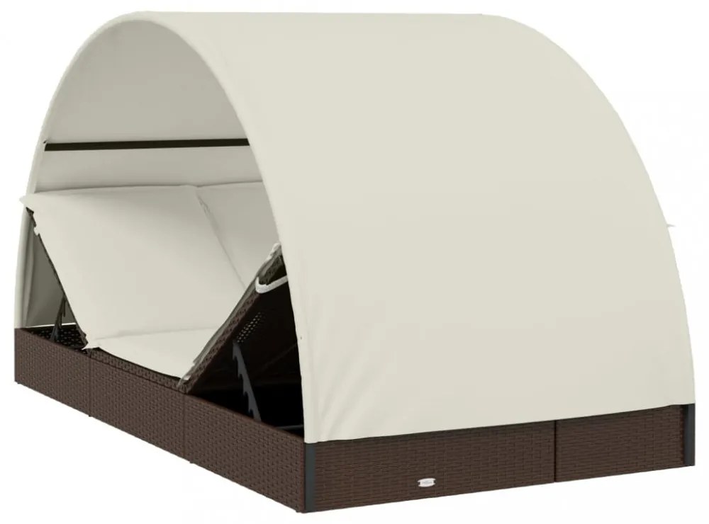 2 személyes barna polyrattan napágy kerek tetővel 211x112x140cm