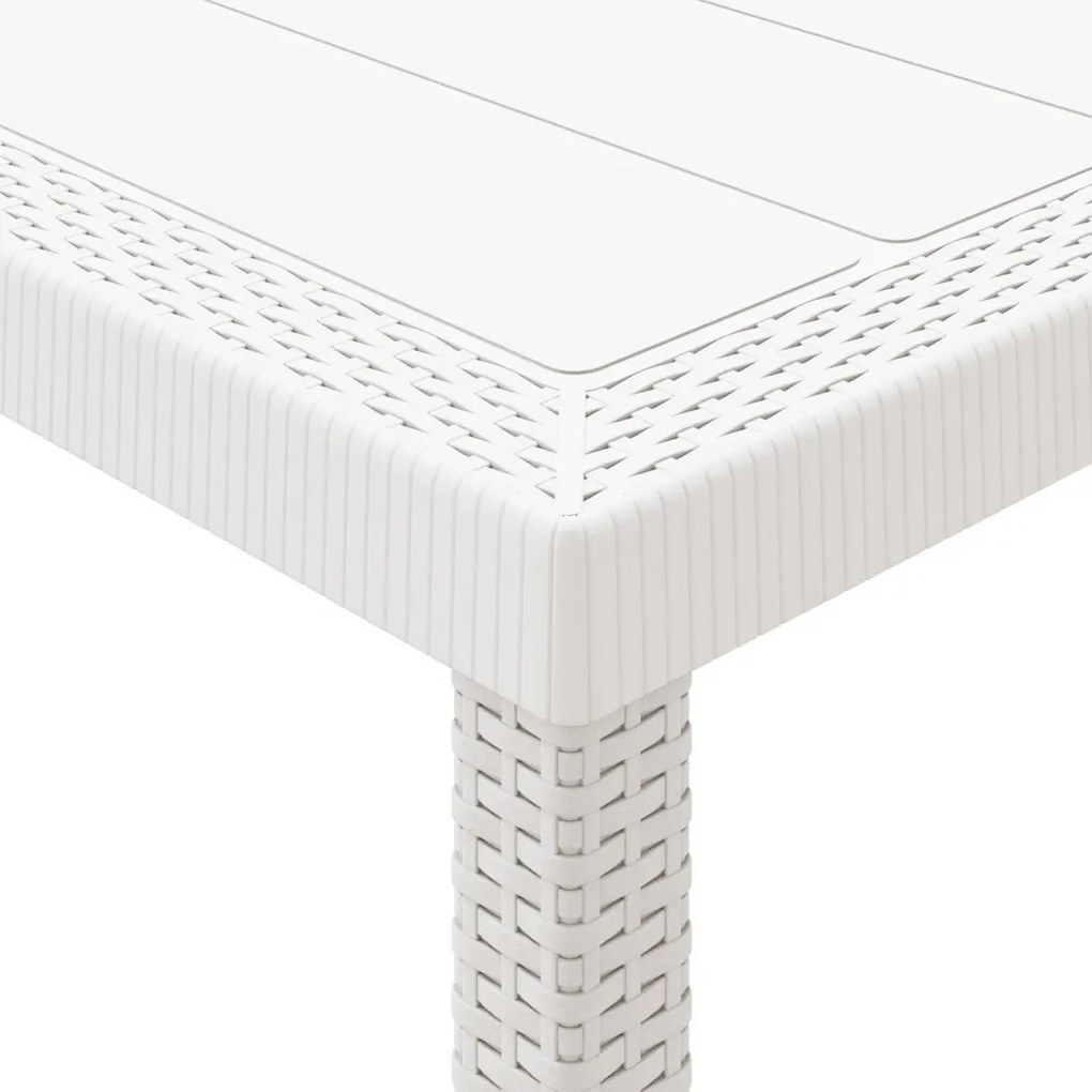 11 részes kerti étkező szett párnákkal Fehér Polirattan, kerti asztal Fehér 150x100x73 cm Polirattan, kerti szék párnákkal 2 db Fehér Polirattan, kerti szék párnákkal 4 db Fehér Polirattan