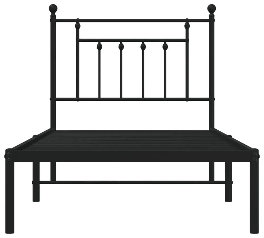 fekete fém ágykeret fejtámlával 90 x 200 cm