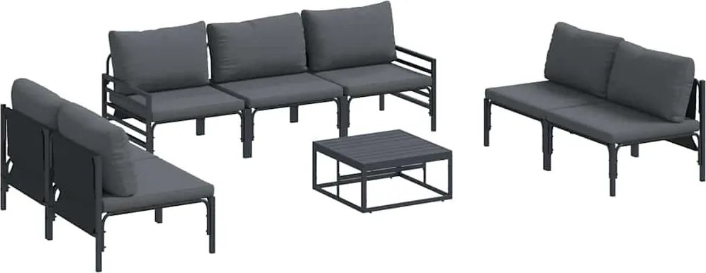 vidaXL Kerti Kanapé Szett párnával 8 pcs Fekete Acél