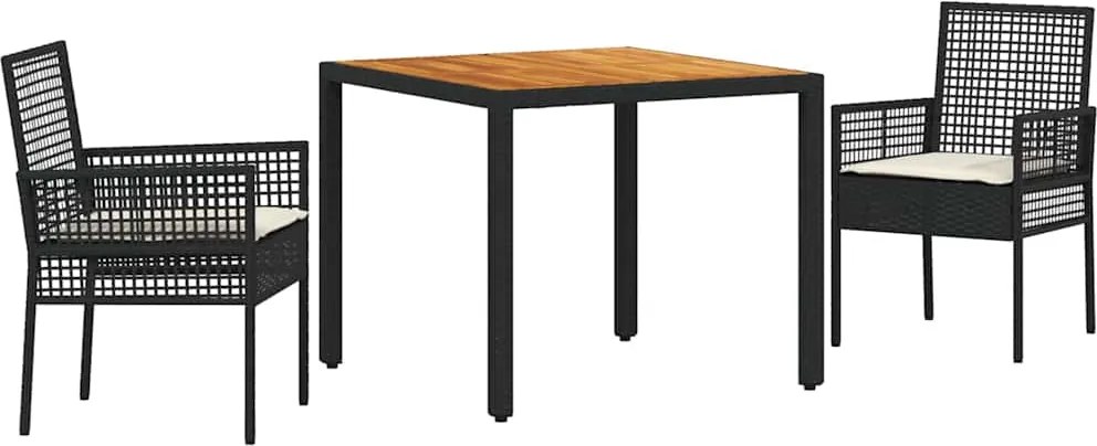 vidaXL Kert étkező szett 3 pcs Fekete polirattan