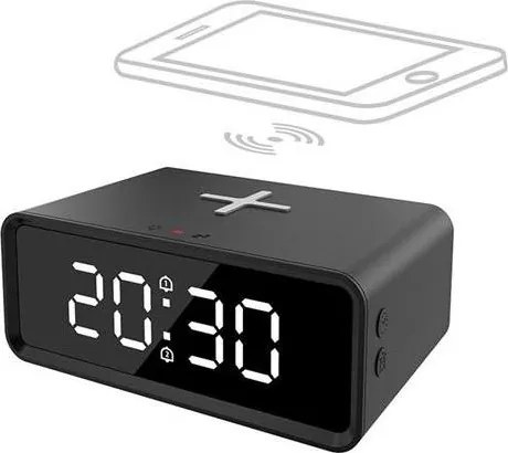 Solight CA07B - Digitális óra Qi vezeték nélküli töltővel 230V/CR2032, fekete