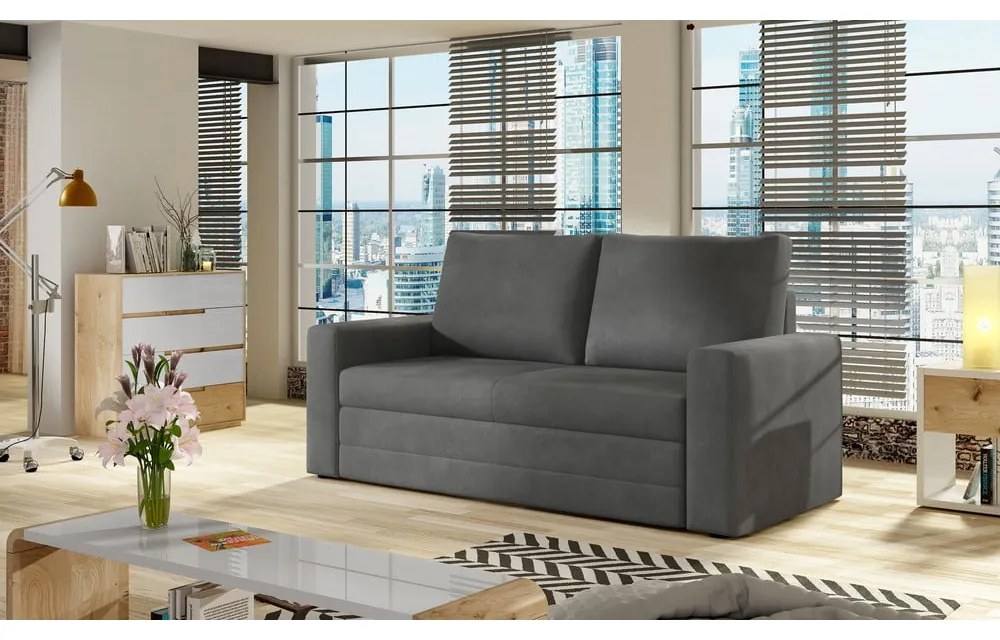 Sötétszürke bársony kinyitható-tárolóhelyes kanapé 151 cm Wave – ELTAP