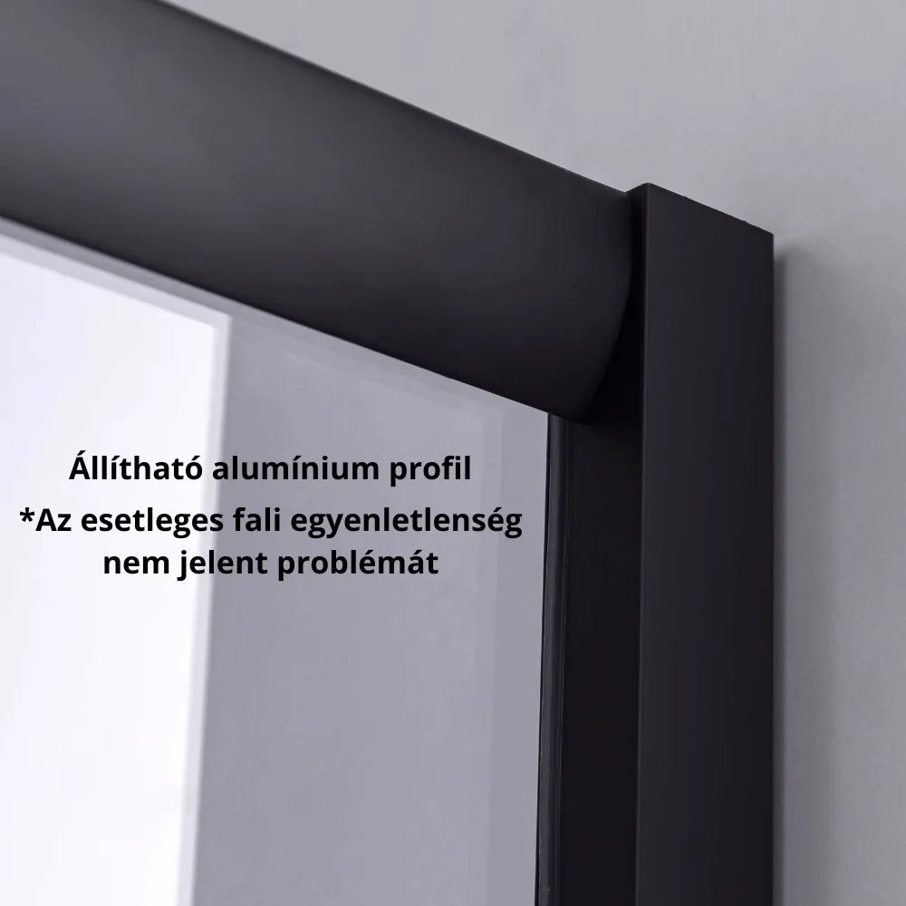 Stuxi Nizza Black 90x90 cm íves két tolóajtós zuhanykabin 6 mm vízlepergető biztonsági üveggel, fekete elemekkel, 190 cm magas, zuhanytálcával és szifonnal