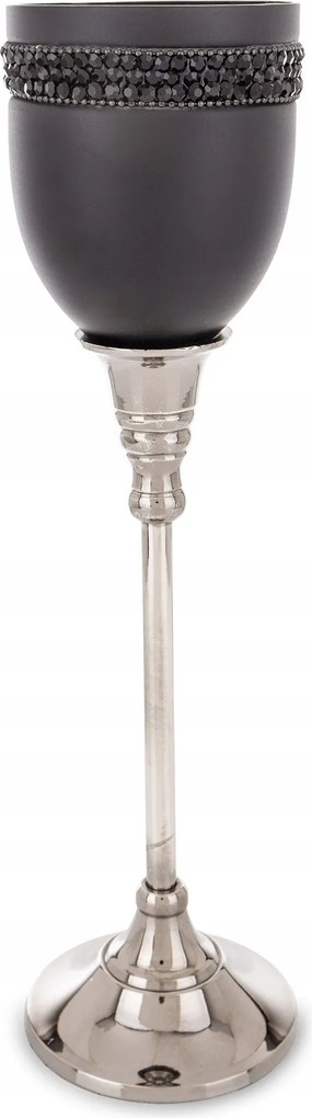 Exkluzív üveg fém gyertyatartó fekete ezüst csillogó kristályok