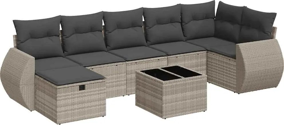vidaXL 8 részes világosszürke polyrattan kerti ülőgarnitúra párnával