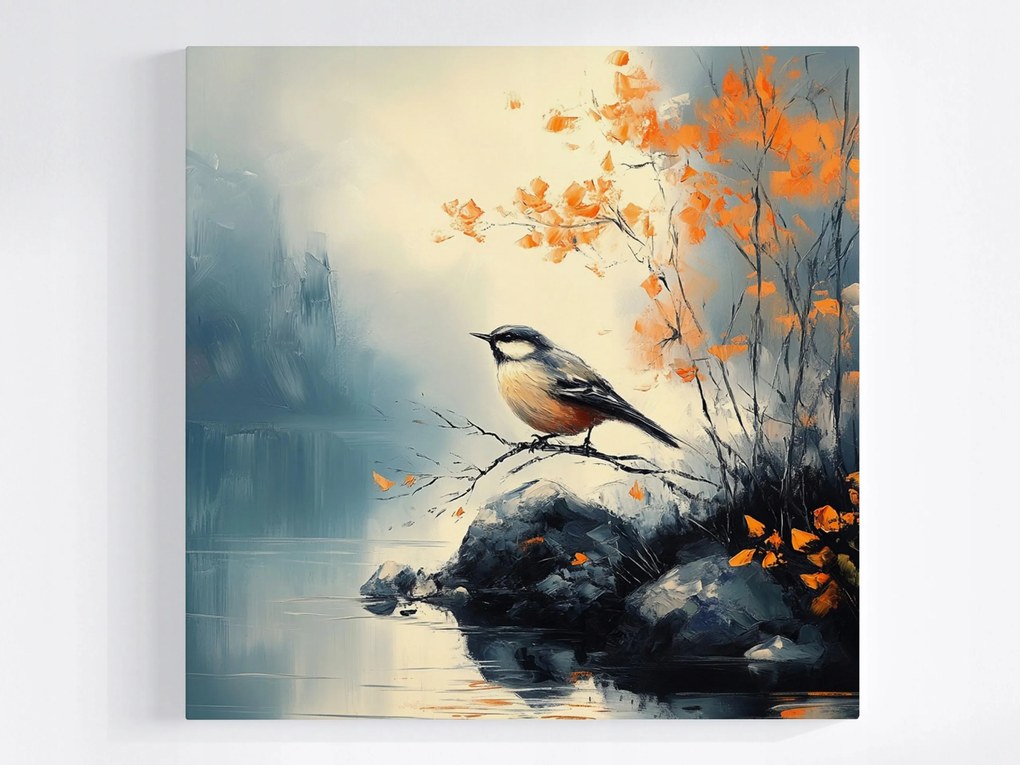 Poszter Természet Táj Madár Cinege Víz Ősz 40x40