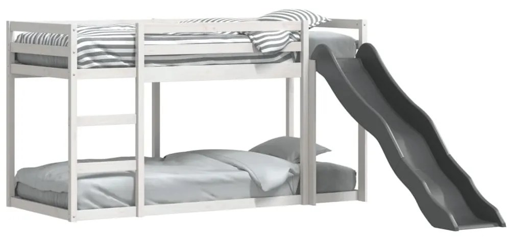 fehér tömör fenyő emeletes ágy csúszdával és létrával 80x200 cm