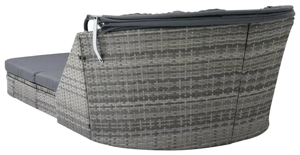 Antracitszürke polyrattan napozóágy napellenzővel
