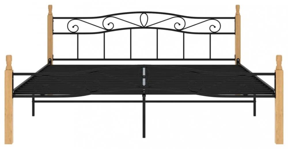 fekete fém és tömör tölgyfa ágykeret 200 x 200 cm