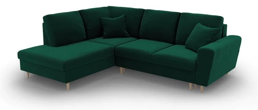 Zöld bársony kinyitható tárolóhelyes sarokkanapé (bal oldali-L alakú) Kyoto – Cosmopolitan Design