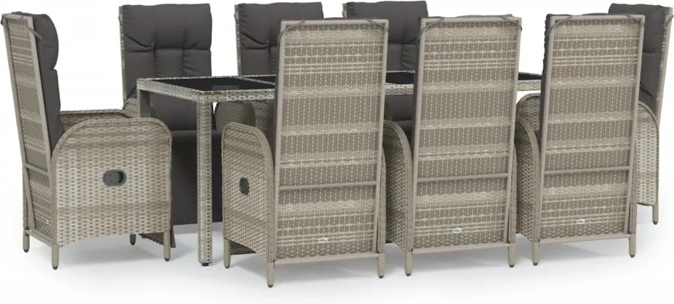 vidaXL 9 részes szürke polyrattan kerti étkezőgarnitúra párnával