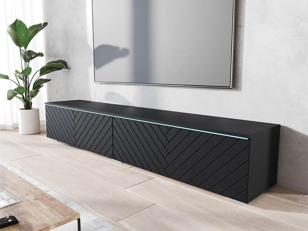 TV szekrény Dlana 180 MDF (fekete grafit + halcsont fekete) (fehér LED világítás). 1106209