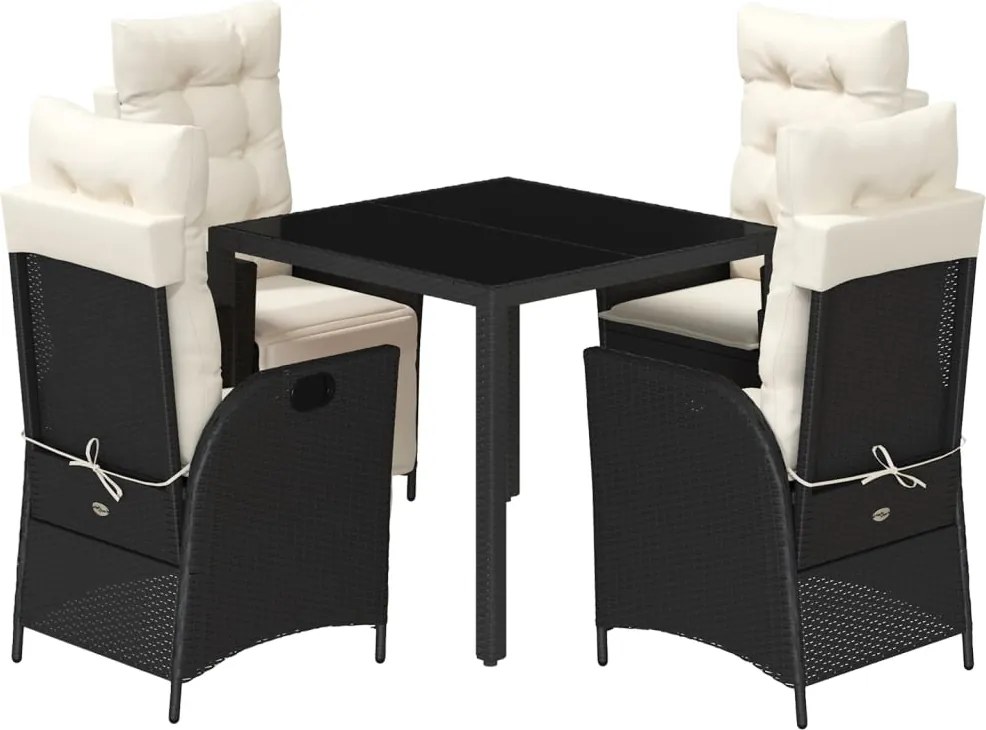 vidaXL 5 részes fekete polyrattan kerti étkezőgarnitúra párnákkal