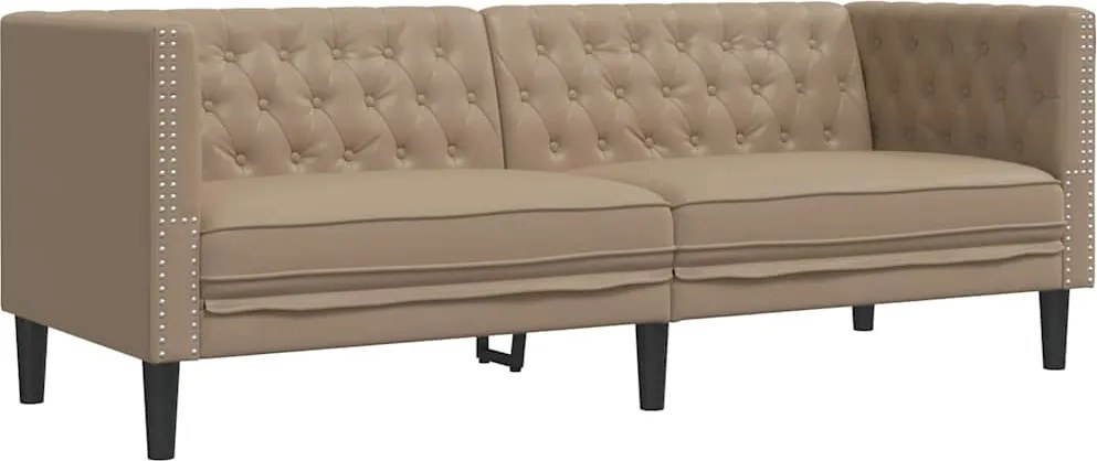 vidaXL 3 személyes kávészínű műbőr Chesterfield kanapé