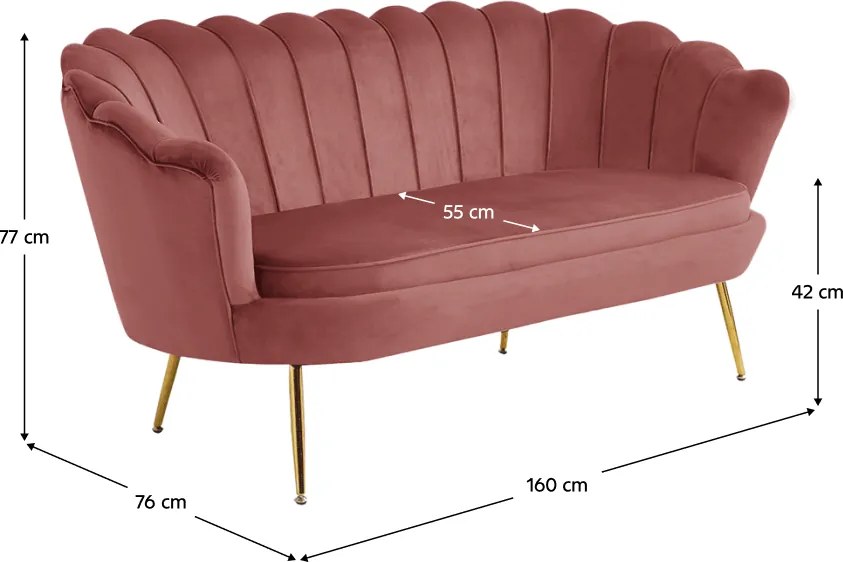 Luxus heverő, 2,5-es ülés, rózsaszín/arany, Art-deco, NOBLIN