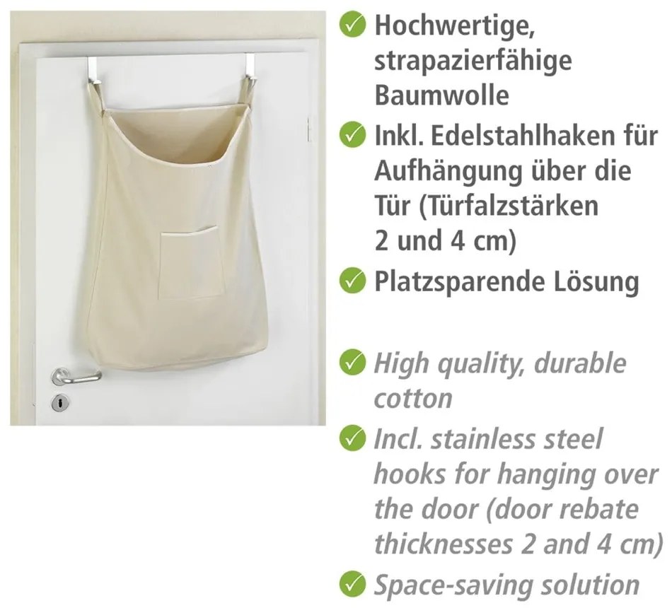 Laundry bézs felakasztható szennyestartó kosár, 65 l - Wenko