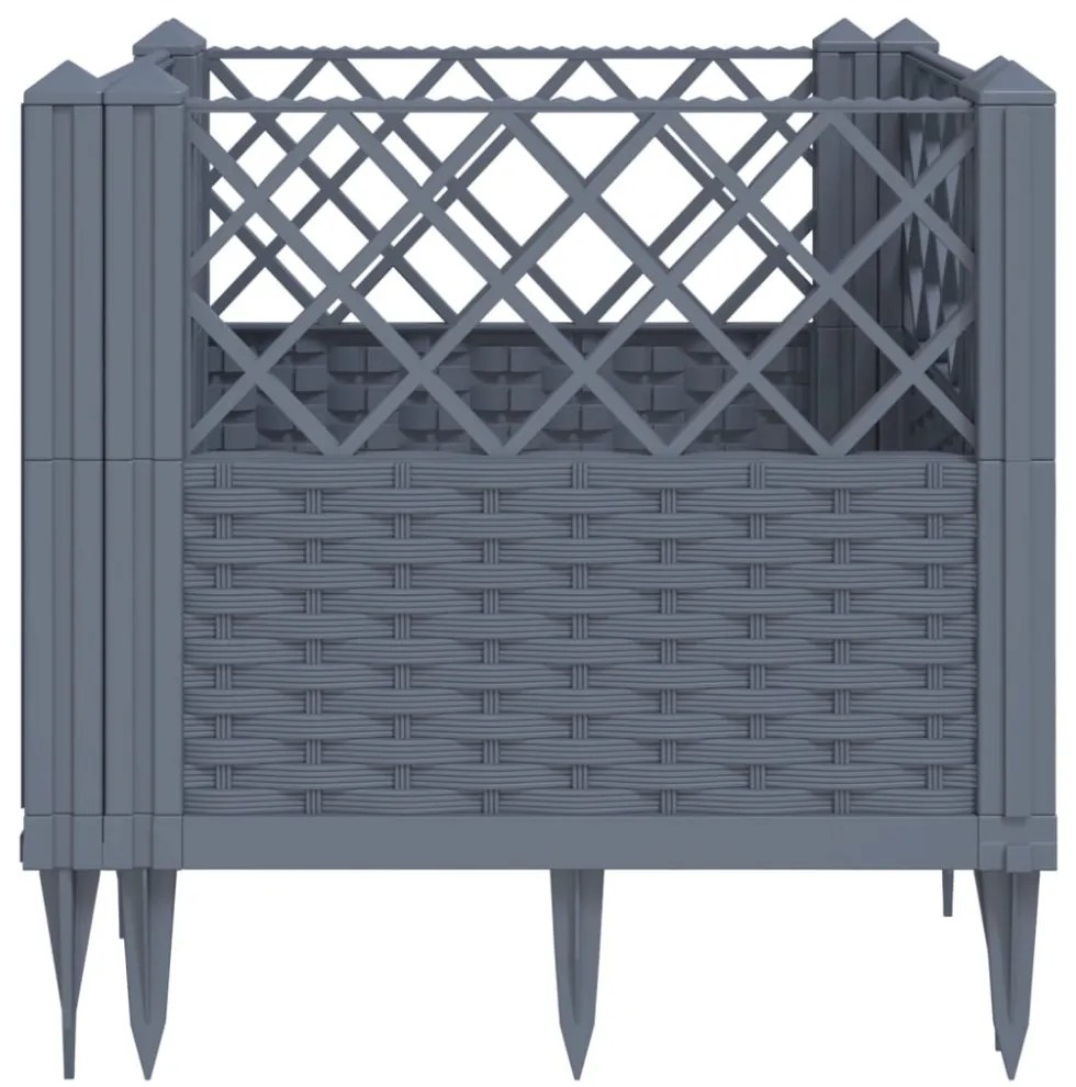szürke PP kerti virágláda cövekekkel 43,5 x 43,5 x 43,5 cm