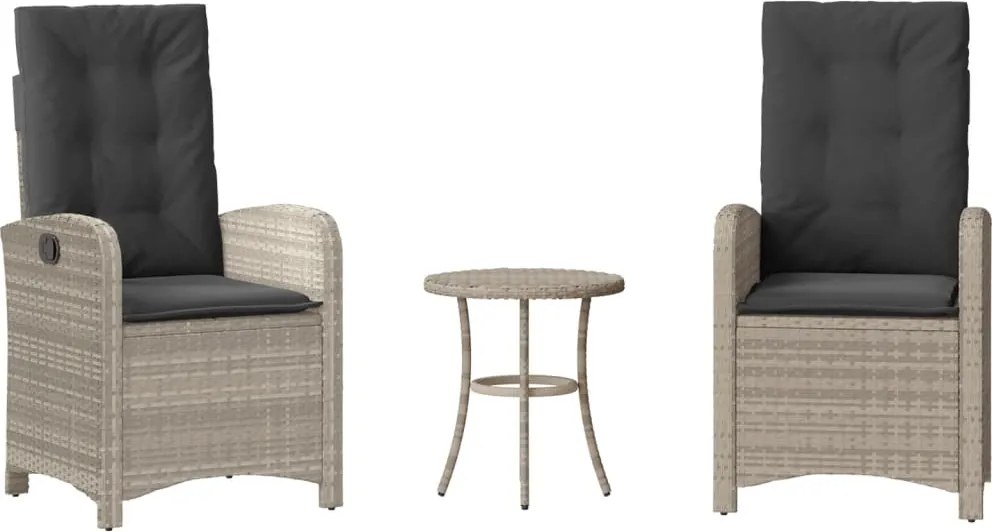 vidaXL 3 részes világosszürke polyrattan bisztrógarnitúra párnákkal