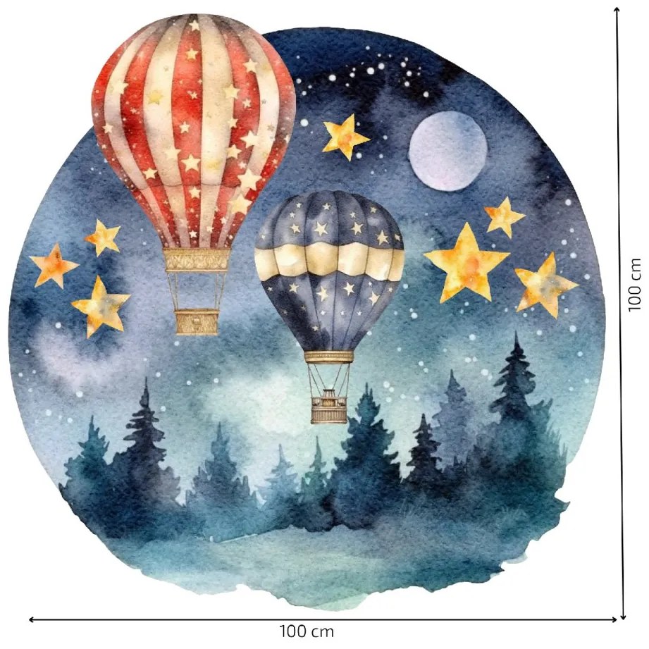 PIPPER. Kör alakú falmatrica "Hőlégballonok az erdő felett" Méret: 60cm