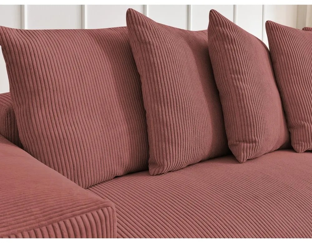 Rózsaszín kordbársony kinyitható-tárolóhelyes sarokkanapé Voltaire – Bobochic Paris