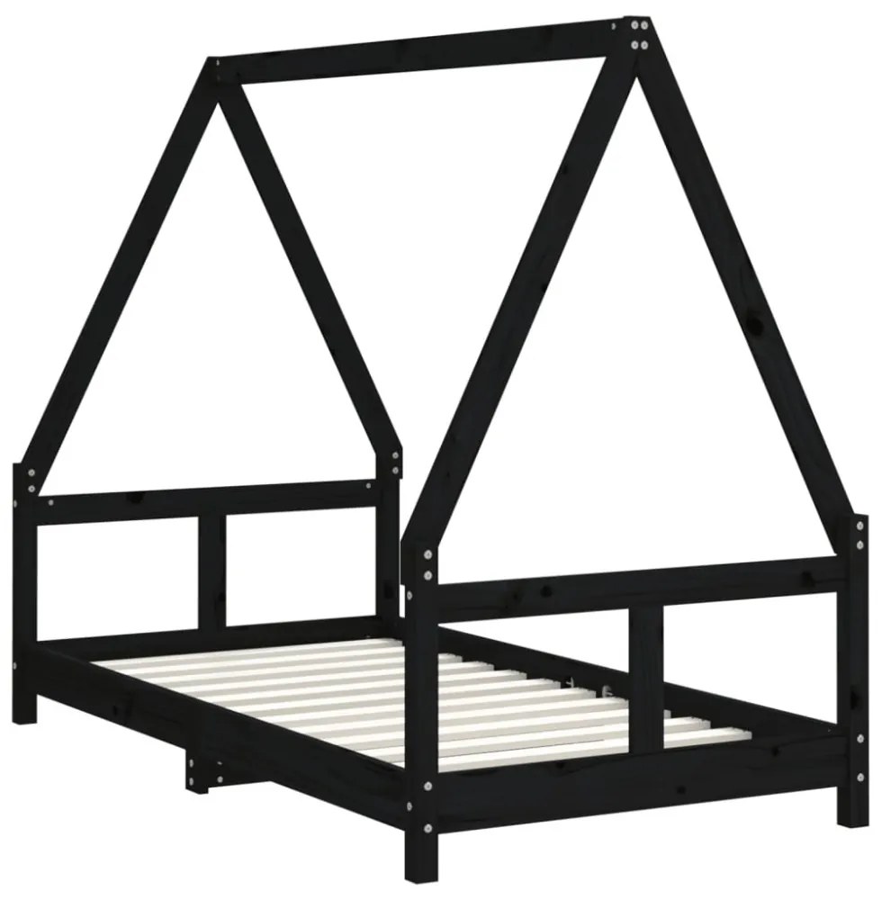 fekete tömör fenyőfa gyerekágykeret 80 x 160 cm