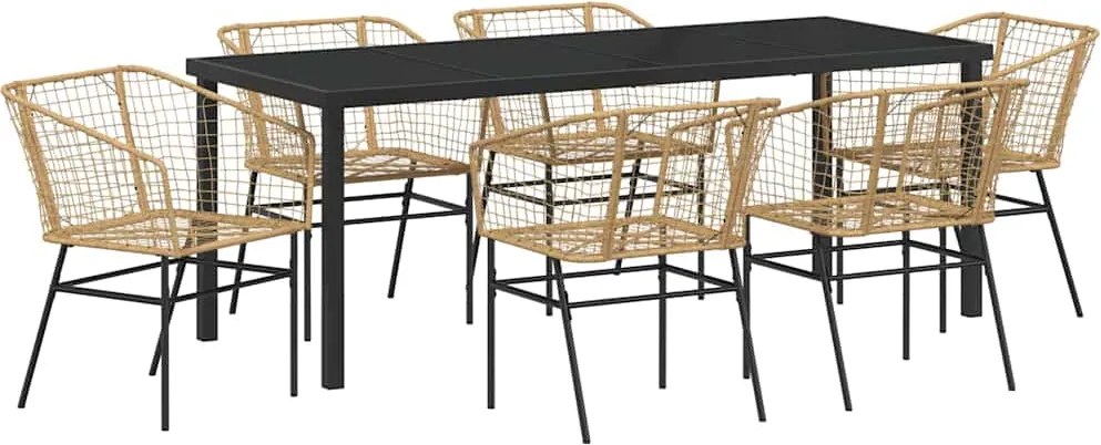 vidaXL Kert étkező szett 7 pcs Barna polirattan