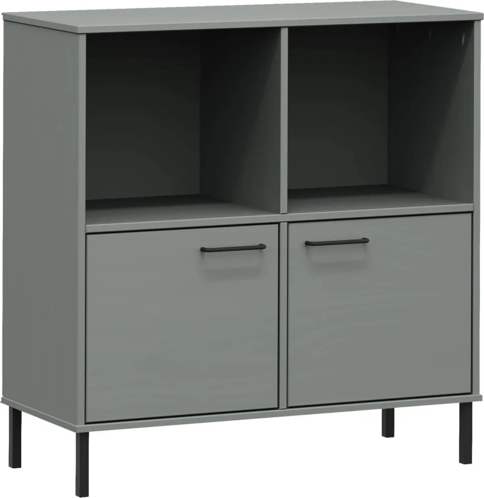 vidaXL OSLO szürke tömör fa könyvszekrény fém lábakkal 90x35x90,5 cm