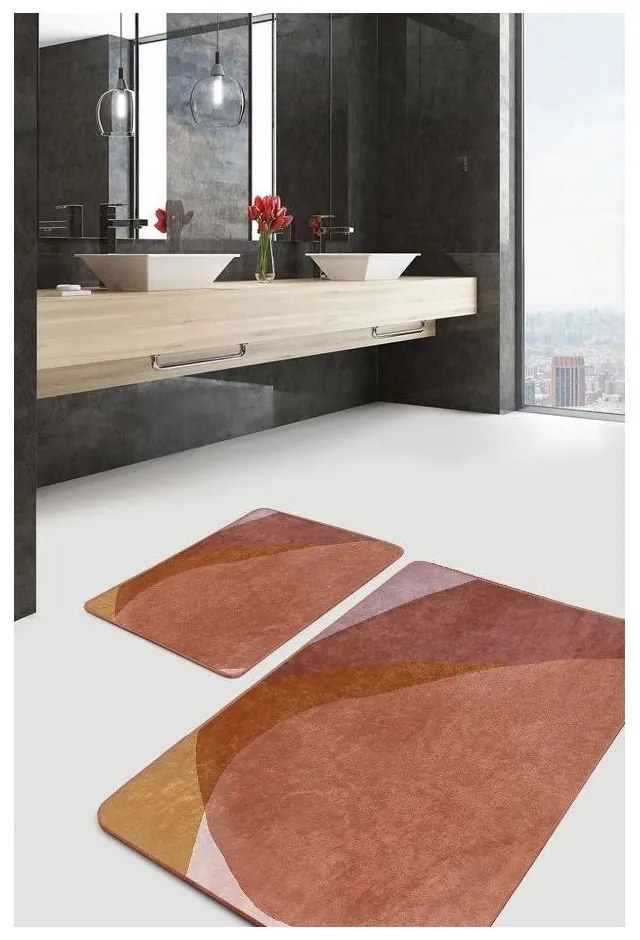 Barna bársony fürdőszobai kilépő szett 2 db-os 60x100 cm – Mila Home