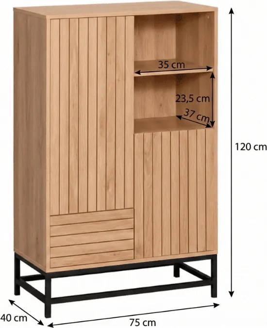 Magas komód VALMOR 120x75 cm, tölgy dekoráció