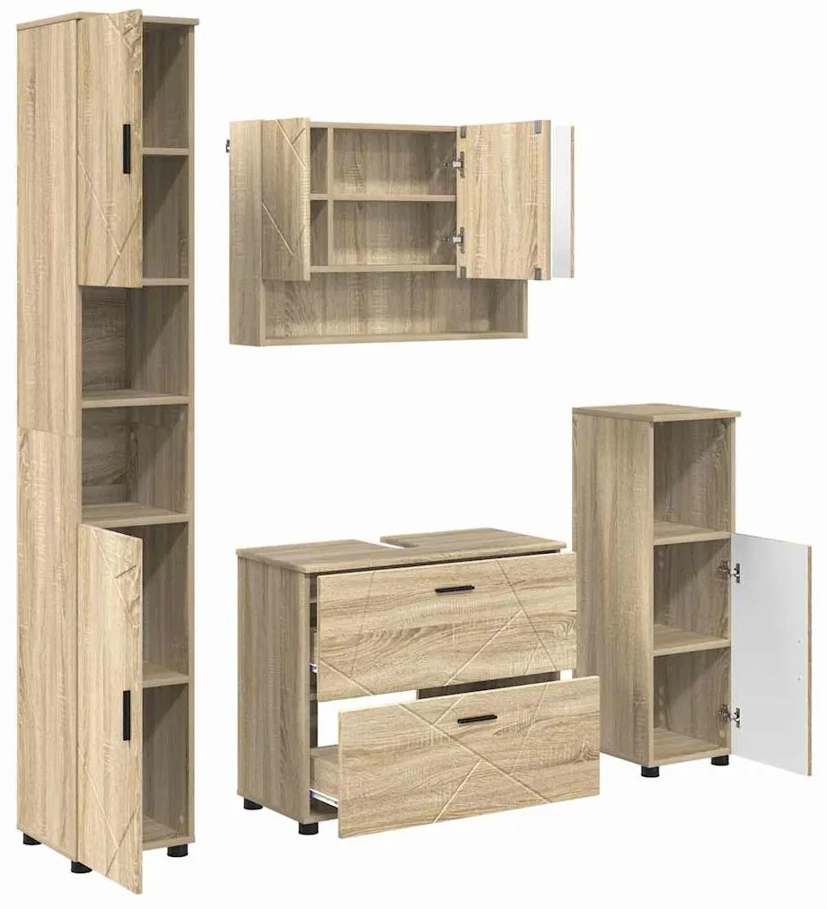 Fürdőszoba bútor szett 4 pcs sonoma tölgy 30 x 35 x 192 cm