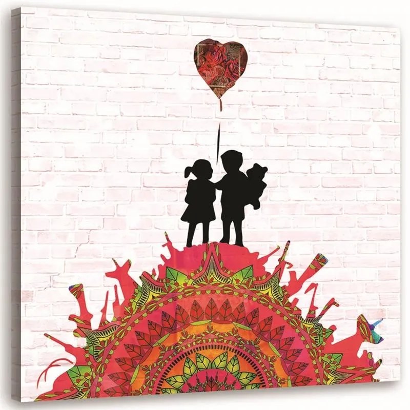 Gario Vászonkép Banksy falfestmény - gyerekek a dombon Méret: 60 x 60 cm