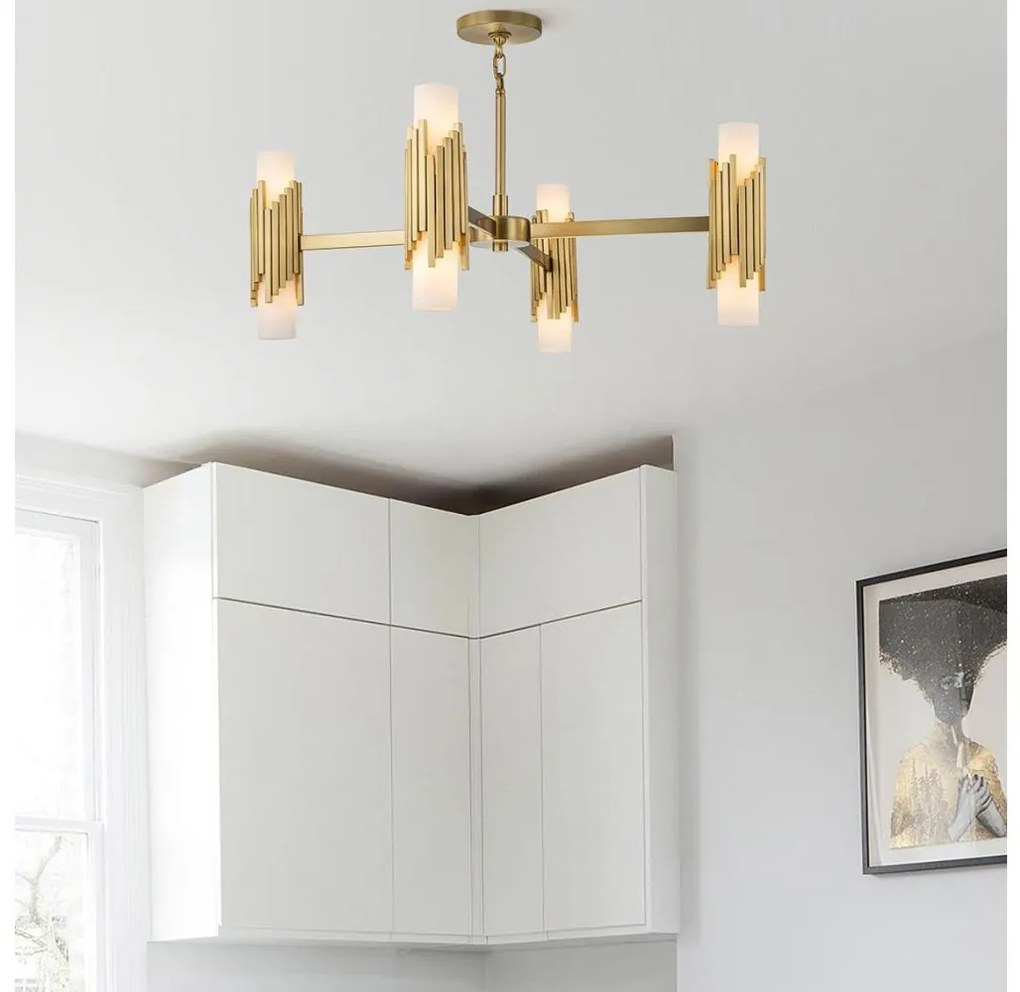 Elstead MARVELE8-AB-OPAL - Rúdon függő csillár MARVELE 8xE14/40W/230V aranyszínű