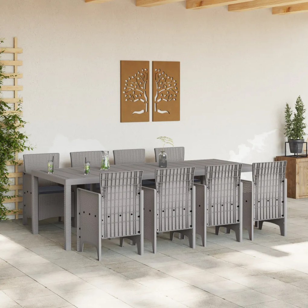 9 Részes Kert Étkező Szett párnákkal Fehér Poly Rattan