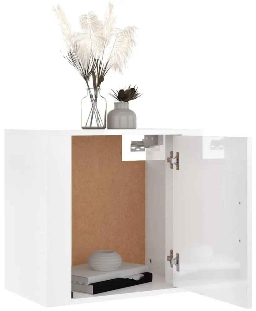 2 db magasfényű fehér fali éjjeliszekrény 50x30x47 cm