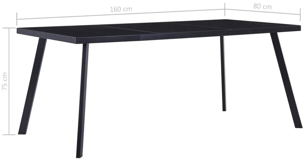 Fekete edzett üveg étkezőasztal 160 x 80 x 75 cm