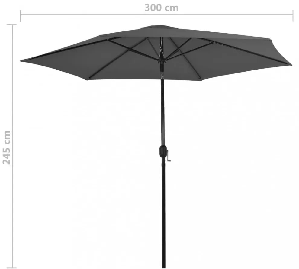 antracitszürke kültéri napernyő fémrúddal, 300 cm átmérőjű