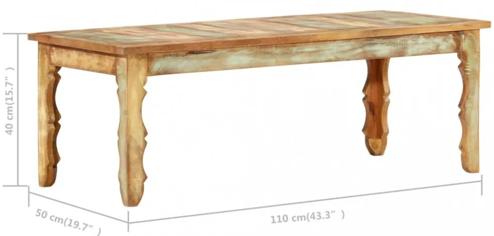 tömör újrahasznosított fa dohányzóasztal 110 x 50 x 40 cm