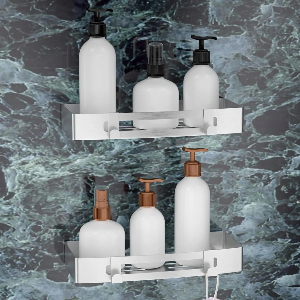 Ezüst négyzet alakú öntapadós fürdőszoba polc