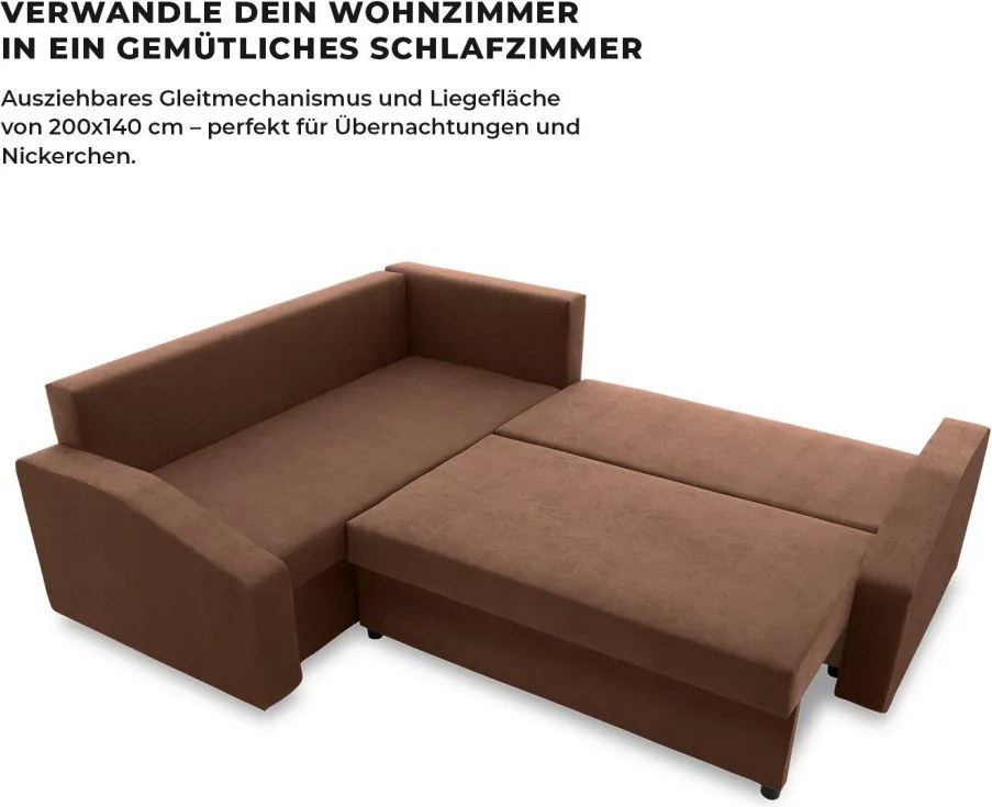 Grande Plus sarokkanapé, baloldali, szövet anyag, barna