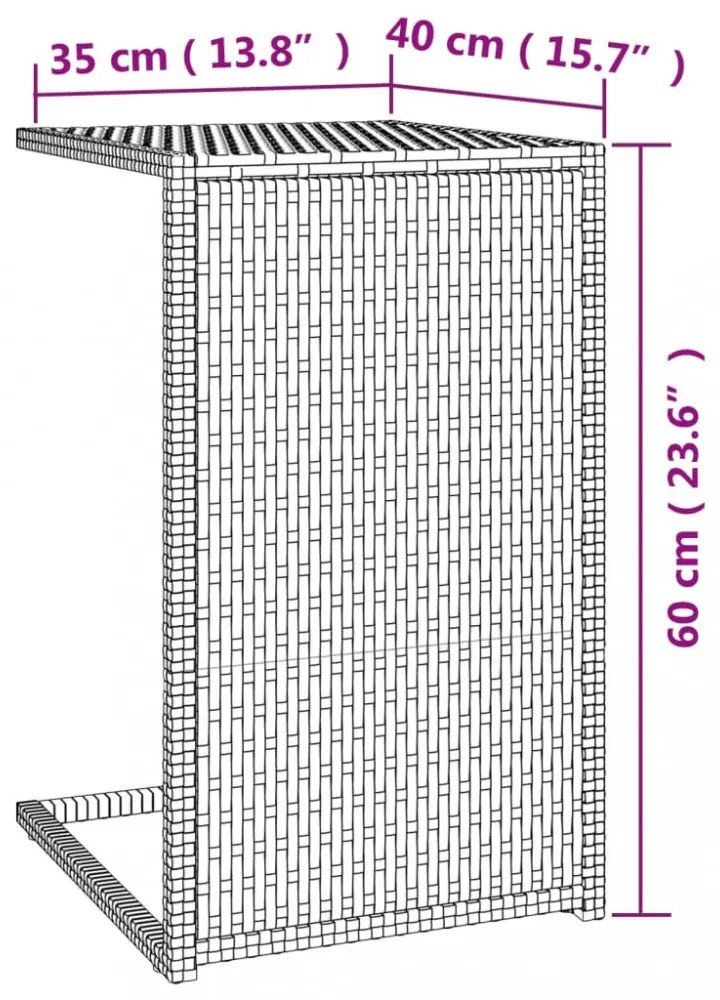barna polyrattan C-asztal 40 x 35 x 60 cm