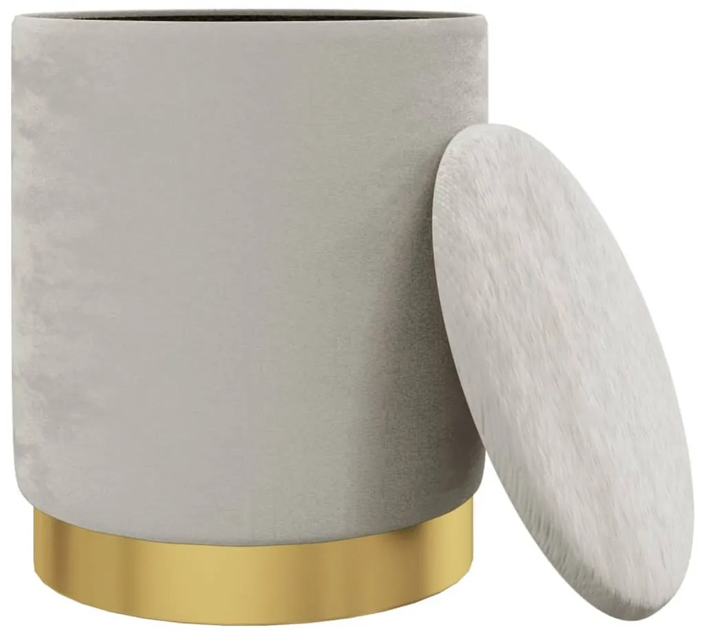 világosszürke kerek bársonyülőke tárolóval 31 x 37 cm