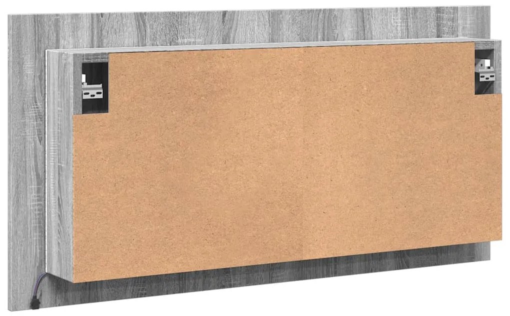 szürke sonoma akril LED-es tükrös fürdőszobaszekrény 90x12x45cm