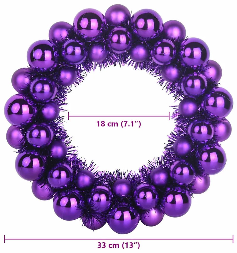 Karácsonyi labda koszorúk 2 pcs Lila 33 x 33 x 7 cm Polisztirol