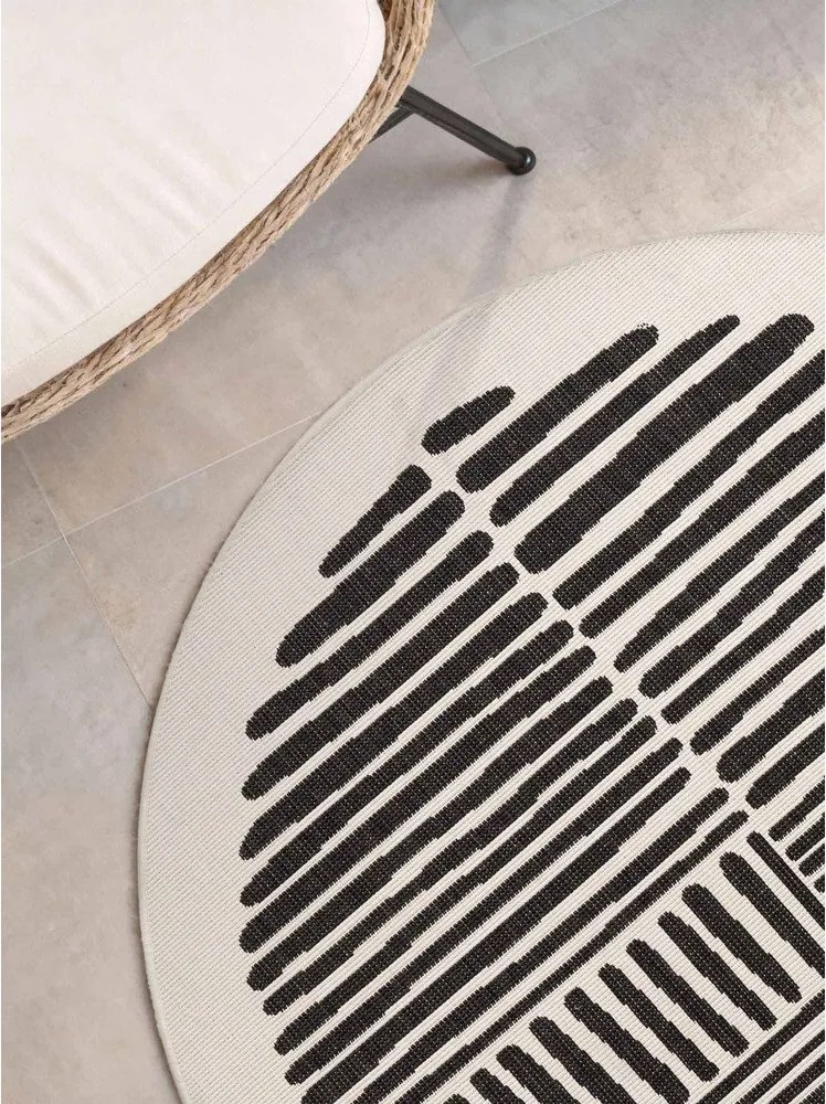 Fekete-krémszínű kerek kültéri-beltéri szőnyeg ø 160 cm Haringey Bounds – Ted Baker