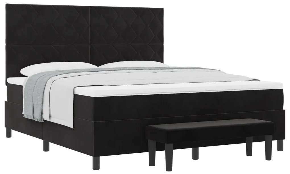 Boxspring Ágy Matrac és Pad Fekete 180x200 cm Velúr