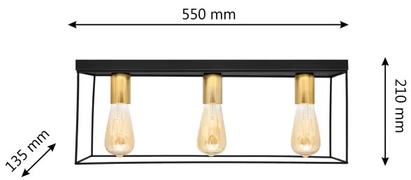 Mennyezeti lámpa FINN 3xE27/15W/230V fekete/arany