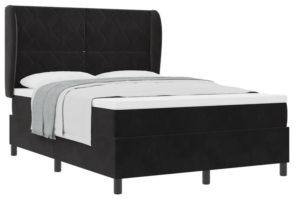 Boxspring Ágy Matrac nélkül Fekete 140x190 cm Bársony