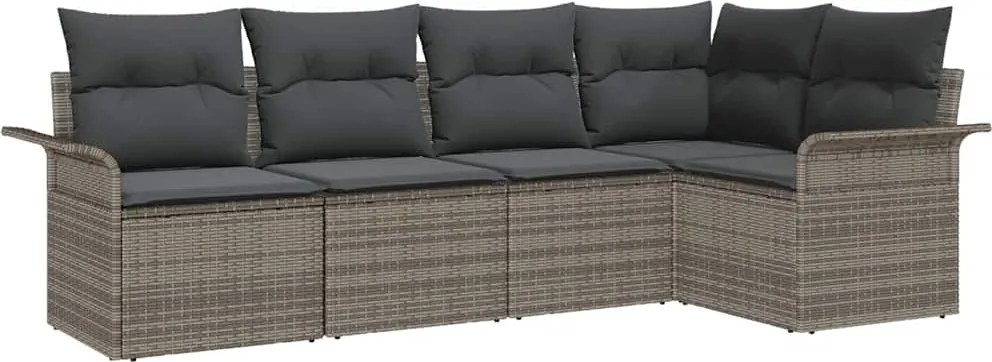 vidaXL Kerti Kanapé Szett párnával 5 pcs Szürke polirattan